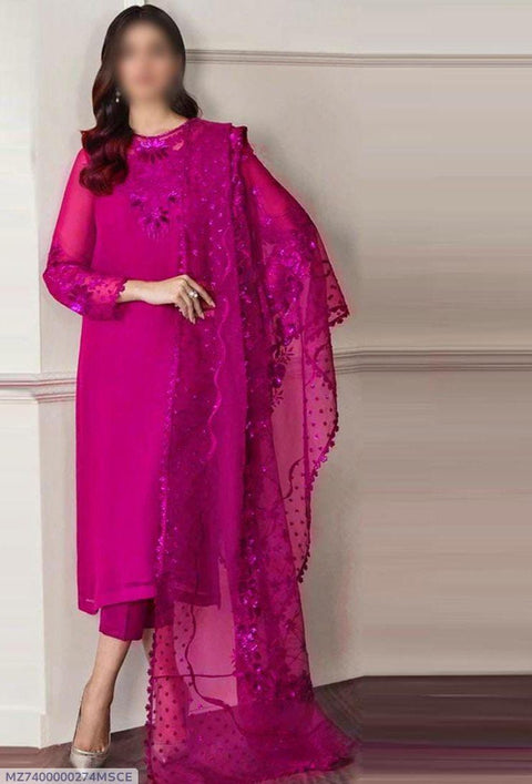 3 Pcs Women's Royal Bloom Unstitched Chiffon Embroidered Suit