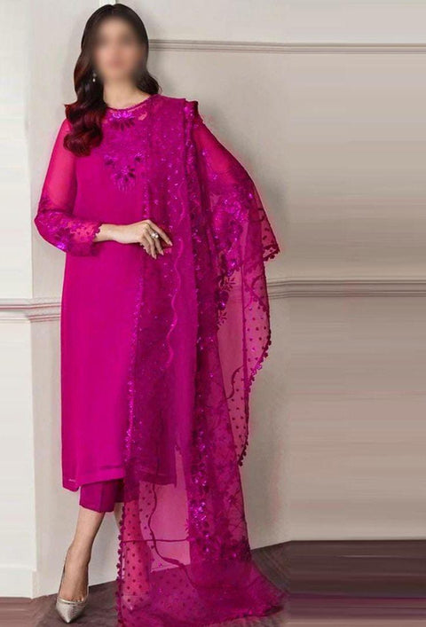 3 Pcs Women's Royal Bloom Unstitched Chiffon Embroidered Suit